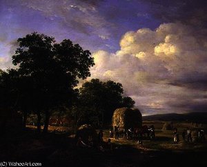 Wooded Landscape With Haymakers — Julius Jacobus Van De Sande Bakhuyzen