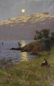 Midnight Sun Over The Fjord — Hans Dahl
