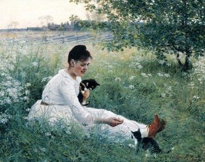 Girl With Cats In A Summer Landscape — Elin Kleopatra Danielson-gambogi