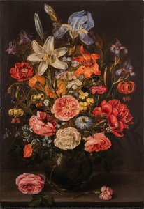 Uma Composição De Flores Em Vaso Sobre Mesa, Acompanhada Por Uma Rosa E Uma Carnação — Clara Peeters