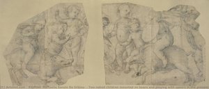 Deux Enfants Nus Montés Sur Des Sangliers Et Jouant Avec Des Épées En Présence De Six Autres Enfants Nus. — Raphaël