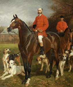 Godfrey Charles Morgan (1831–1913), 2nd Baron, 1st Viscount Tredegar, With His Huntsman, Mr Charles Barrett, In Front Of Tredegar — John Charlton