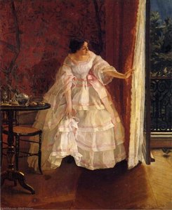Lady At A Window Feeding Birds — Alfred Stevens
