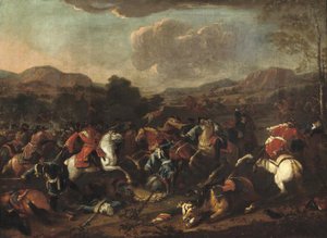 A Cavalry Skirmish In An Extensive River Landscape, Said To Be Prince Eugene De Savoy At The Battle Of Blenheim, — Jan Van Huchtenburg