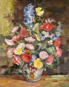 Flowers In A Vase With A Brown Background — Theodor Kern