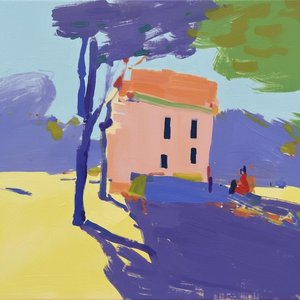 Feierliche Strahlkraft: Eine Impasto-studie Von Sonnenbeschienener Architektur Und Violetten Schatten