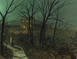 Woman On A Path By A Cottage — John Atkinson Grimshaw