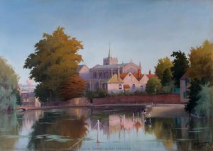 Carshalton Church, Surrey, Across The Ponds — Frank R Dickinson