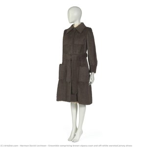 Ensemble Comprising Brown Alpaca Coat And Off-white Worsted Jersey Dress — Norman David Levinson