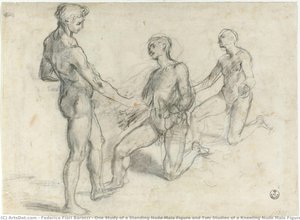 Un Estudio De Una Figura Masculina Desnuda De Pie Y Dos Estudios De Una Figura Masculina Desnuda Arrodillada (para La “llamada De San Andrés”, Bruselas, Musées Royaux Des Beaux-arts De Belgique) — Federico Fiori Barocci