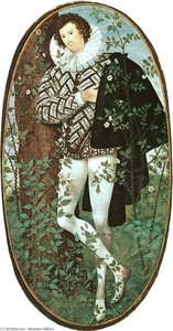 A Youth Leaning Against A Tree Among Roses — Nikolas Hilijard