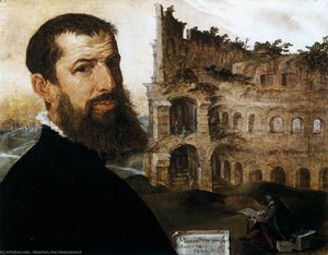 Self-portrait In Rome With The Colosseum — Maerten Van Heemskerck