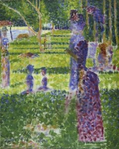 Study For 'a Sunday On The Island Of La Grand Jatte' Színes Festmény Egy Párról És Egy Nagy Kertből Néző Naplementéről. — Georges Pierre Seurat