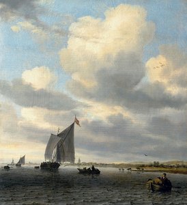 Seascape With Sailing Boat On The Left — Salomon Van Ruysdael