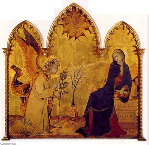 The Annunciation And The Two Saints (detail) — Simone Martini