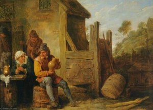 Exterior Of An Inn Peasants Drinking — David Teniers The Younger