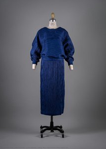 Issey Miyake, Indigo Blue Silk Cotton Plisse Skirt Set — Isė Misaki