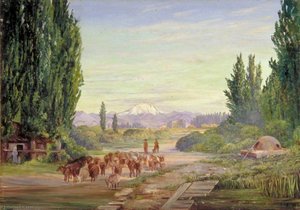 One Of The Volcanoes Of The Cordilleras From Poplar Avenue, San Gabriel, Chili — Marianne North