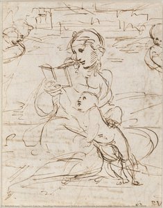 Reading Madonna And Child In A Landscape Betweem Two Cherub Heads (recto), 1509 — Raphael Coxcie