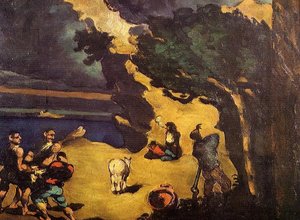 Paul Cézannes "die Räuber Und Der Esel" (1870) Fängt Eine Dramatische Szene Von Figuren An Einem Strand Ein, Die Romantik Mit Sich Entwickelnden Modernen Perspektiven Verbindet. Entdecken Sie Dieses Meisterwerk In Der Galleria D'arte Moderna In Mailand. — Paul Cézanne