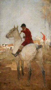 Two Huntsmen On Horseback, One Blowing A Horn — George Denholm Armour