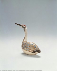 Crane-shaped Incense Container, Overglaze Enamels And Gold — Nonomura Ninsei