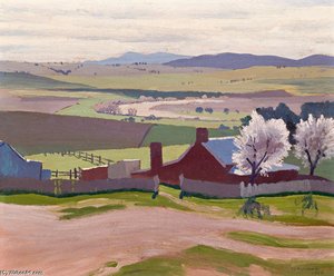 Spring - A Farm And Blossom Trees At Bathurst — Elioth Gruner