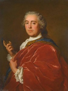 Portrait Of A Gentleman, Wearing A Red Cloak And Holding A Miniature — Marc Nattier