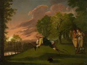 Robert Andrew, Earl Of Harlestone, Wrestling With A Stag Whilst Two Gentlemen Watch From The Sidelines — James Millar