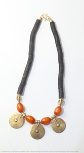 African Heritage Necklace Of Amber And Cast Brass Beads, With Coconut Shells — Alan Donovan Phillips Leitch