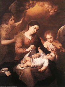 La Virgen Con El Niño Con Ángeles Tocando Música — Bartolomé Esteban Murillo