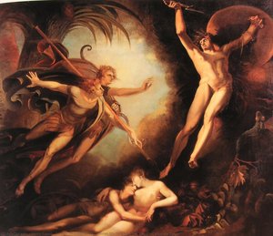 Satan Starting From The Touch Of Ithuriels Spear — Johann Heinrich Füssli