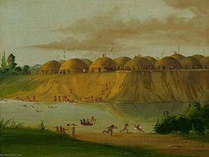 Hidatsa-dorf, Erdbedeckte Hütten Am Knife River, 1810 Meilen Oberhalb Von St. Louis — George Catlin