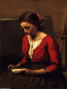Eine Lesende Junge Frau — Jean-baptiste-camille Corot