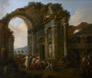 A Procession Of Classical Figures With A Donkey And A Tambourine (a Set Of Six Decorative Wall Panels) — Antonio Zucchi
