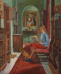 Cliffe Castle Interior ( ), With A Seated Girl And Dog — Marie Louise Roosevelt Pierrepont