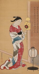 Wall Clock And Beautiful Woman — Nishikawa Sukenobu