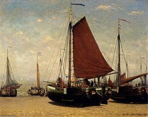 The Bomschuit Prinses Sophie On The Beach Scheveningen — Hendrik Willem Mesdag