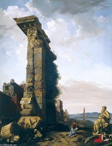 Idealised View With Roman Ruins, Sculptures, And A Port — Bartholomeus Breenbergh