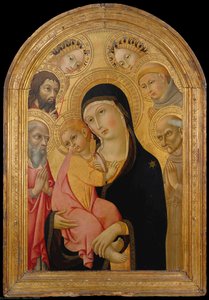 Madonna And Child With Saints Jerome, Bernardino, John The Baptist, And Anthony Of Padua And Two Angels — Sano Di Pietro