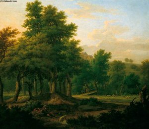 Wooded Landscape With Gypsies, Evening — George Washington Thomas Lambert