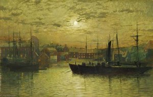 The Harbour At Whitby By Moonlight — John Atkinson Grimshaw