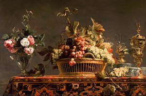 Grapes In A Basket And Roses In A Vase — Frans Snyders