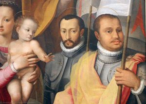 Enthroned Madonna And Child, S. Anna, Saints And Characters Family Doctors(detail) — Giovanni Maria Butteri