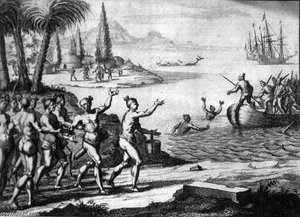 Lithograph Of The Timucua Greeting The French — Theodore De Bry