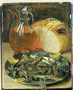 Nature Morte Au Flacon De Vin Et Aux Petits Poissons — Georg Flegel