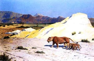 Lioness And Her Cubs — Jean-léon Gérôme