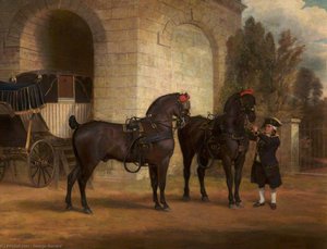 Two Black Coach Horses With A Coachman — George Garrard