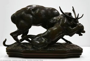 Panther Seizing A Stag — Antoine-louis Barye