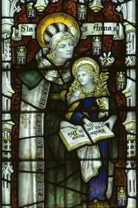 Stained Glass Panel Showing St Anne Teaching The Virgin Mary To Read — Charles Eamer Kempe